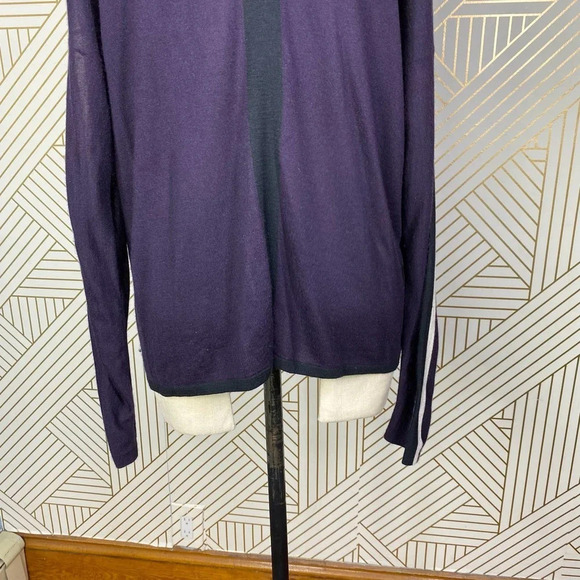 Kokun Back Slit Pop‎ Stripe Crew Neck Bamboo Cashmere Sweater Purple Size Large - Picture 9 of 12